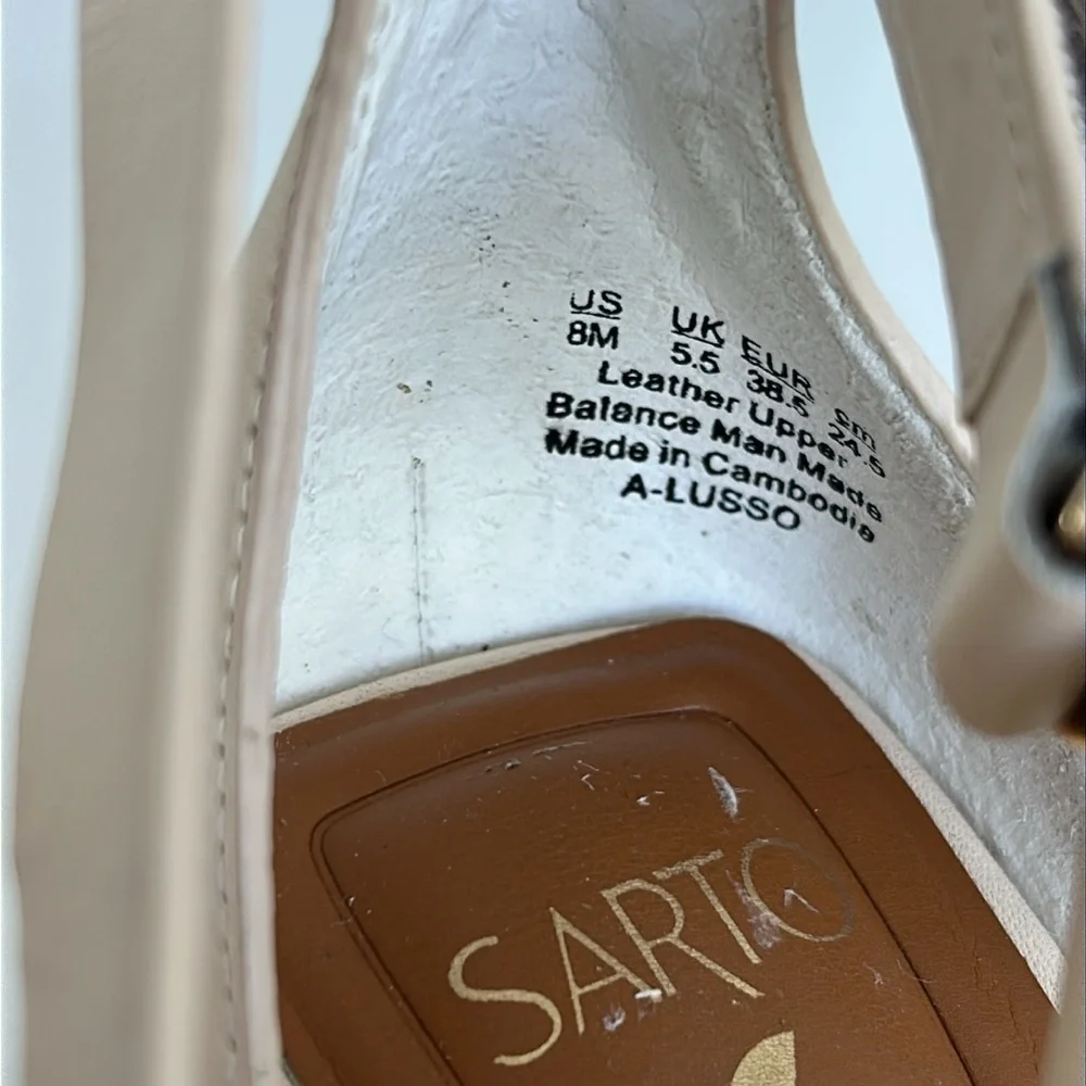 SARTO BY FRANCO SARTO Lusso Ankle Strap Block Heel Sandal Bone Color Size 8